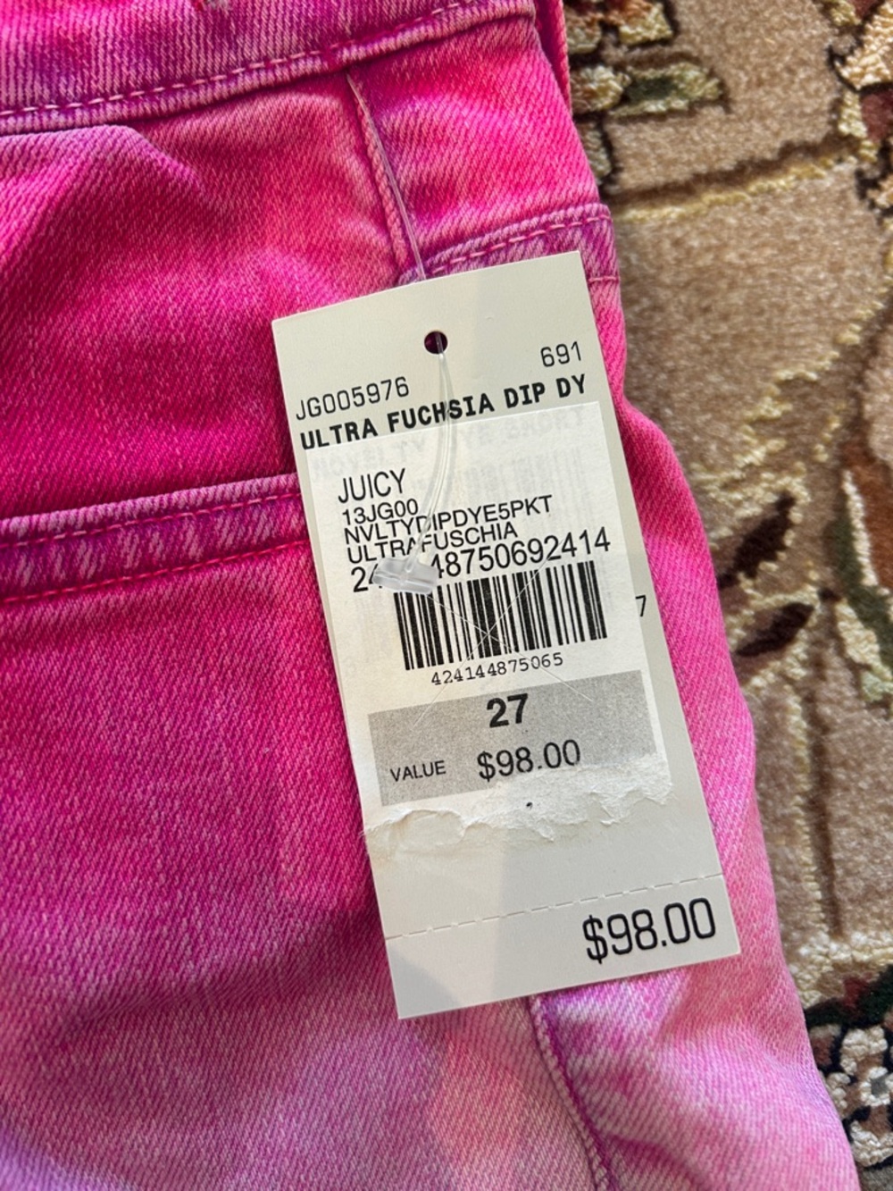 Juicy Couture Pink Dip Dyed Ombre Denim Roll-Cuff Shorts-27-NWT - Picture 3 of 9